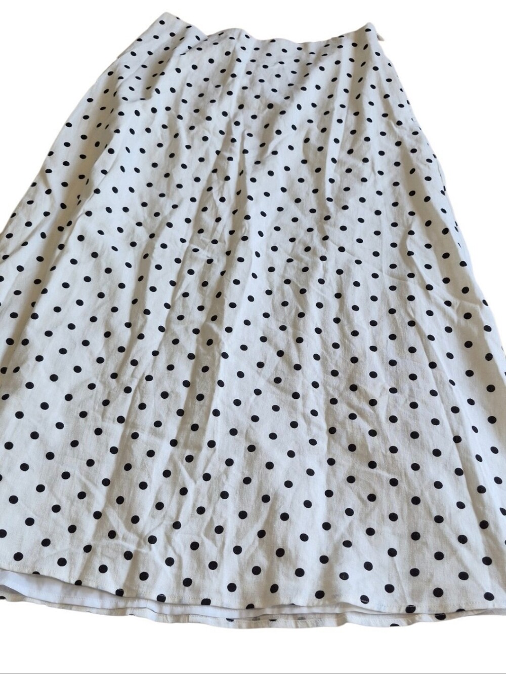 WAYF Ivory Black Polka Dot Linen Blend Midi Skirt Size Small NWT